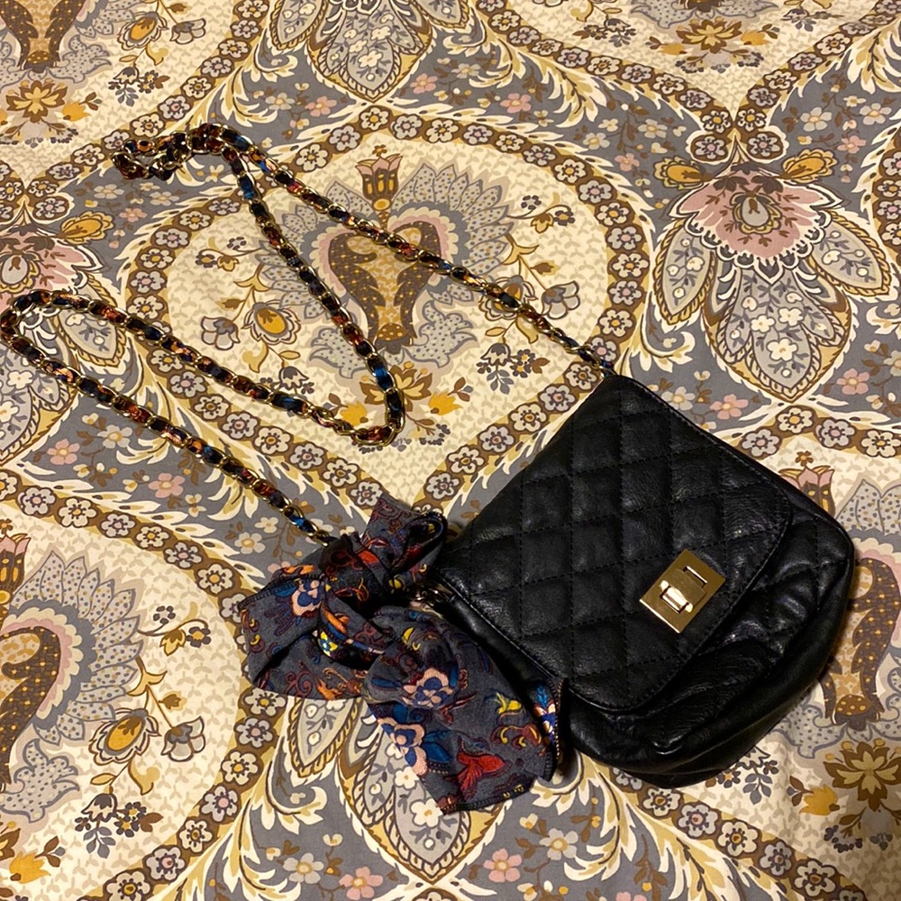 Mini Vegan Quilted Leather bag by Aldo with twilly and gold hardware.